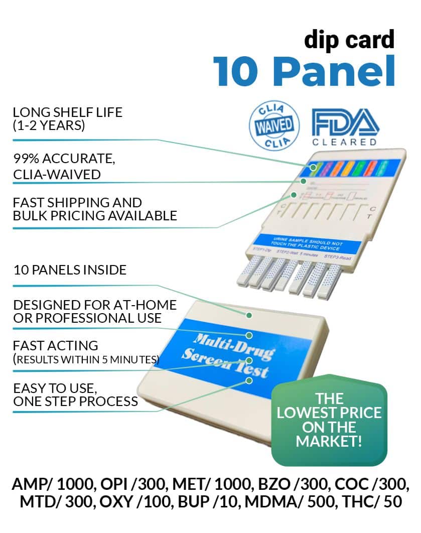 10 Panel Multi Dip Card FDA Approved and CLIA Waived, Low Price $1.39