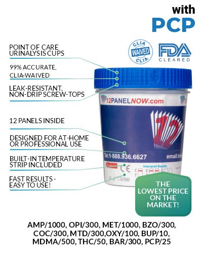 12 Panel Drug Test Cup PCP/25, CLIA Waived and FDA Approved, Low price $1.89