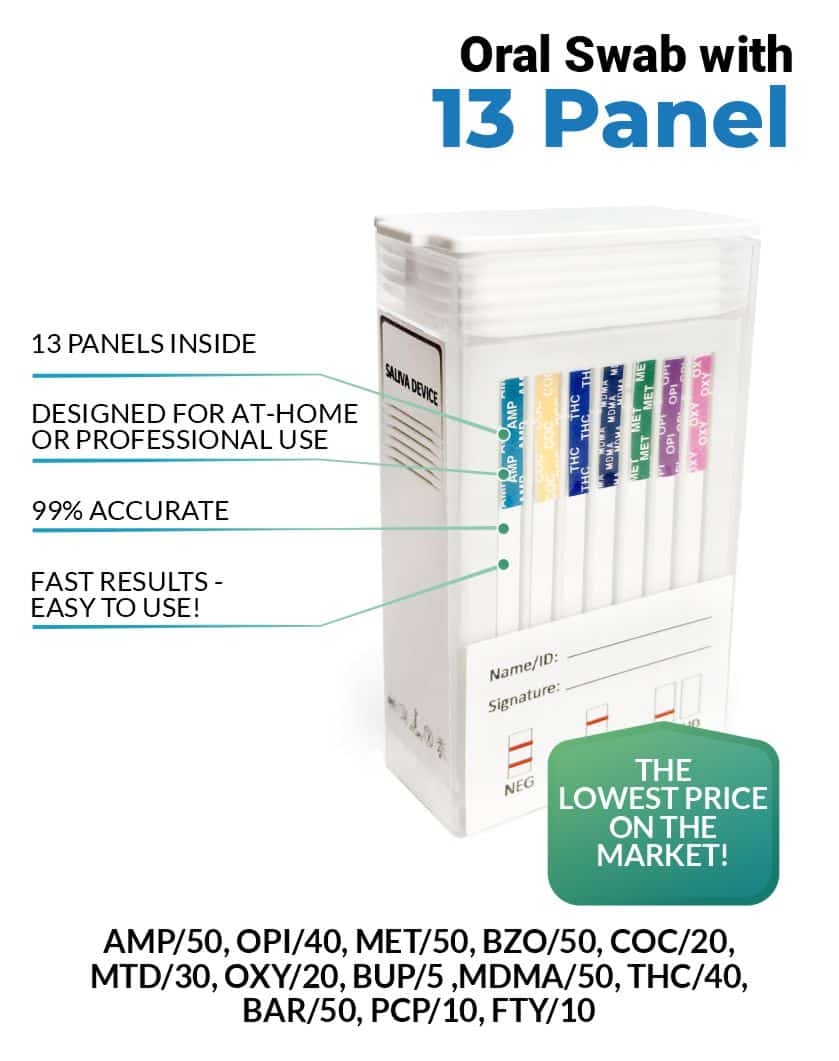 12 Panel Oral Saliva Drug Test with K2, Alcohol and Fentanyl, Low price $2.19